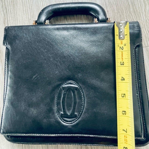 CARTIER BLACK LEATHER VINTAGE TOTE BAG GOLD TONE HARDWARE THE MUST IS CARTIER - Picture 11 of 17